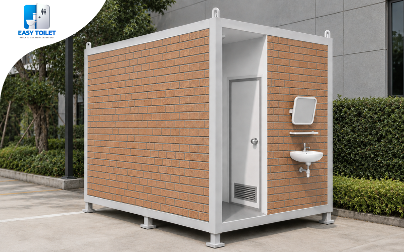 ห้องน้ำสำเร็จรูปสำหรับธุรกิจ Easy Toilet รุ่น TEH-TL26 ผิวลายอิฐ ติดตั้งในพื้นที่กลางแจ้ง