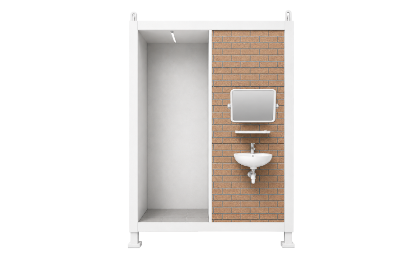sme-toilet-tl26-right-side-view มุมด้านหน้าห้องน้ำสำเร็จรูปสำหรับธุรกิจ รุ่น TEH-TL26 แสดงอ่างล้างมือและกระจก