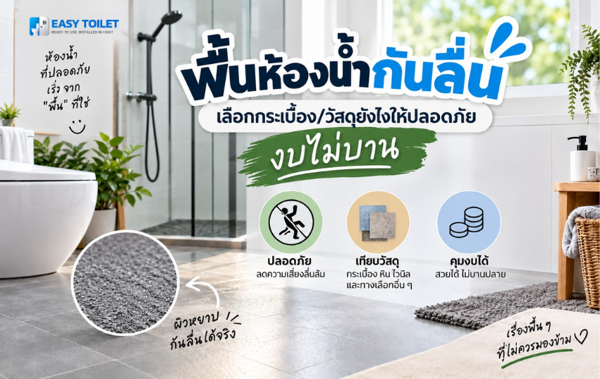 พื้นห้องน้ำกันลื่น เลือกกระเบื้อง/วัสดุยังไงให้ปลอดภัย งบไม่บาน